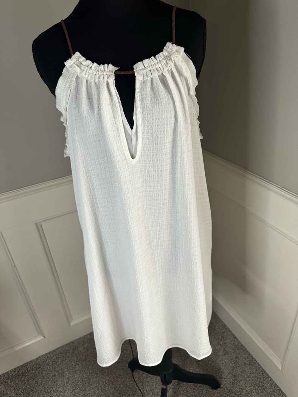 Mango White Dress w/ Brown Straps | Size Small | Chic Minimal Summer Dress